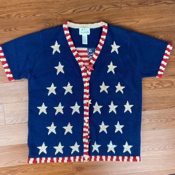 The Quacker Factory Button Down Knit Sweater American Flag Academia Size Large - Picture 11 of 16